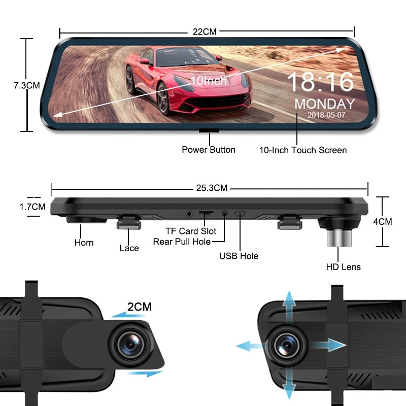 Mirror Camera for Car Touch Screen Video Recorder Rearview mirror Dash Cam  Front and Rear Camera